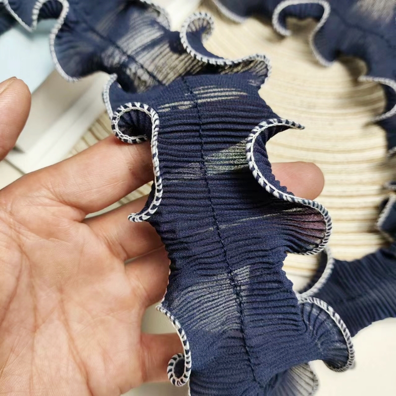 다크 블루 시폰 센터 플리츠 물결 모양 가장자리 레이스 - Textile Sewing Factory 리뷰 및 가격